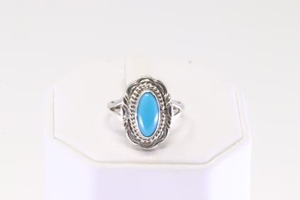 Native America Navajo Sterling Silver Turquoise Ring By V.Chee.