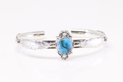 Native America Navajo Sterling Silver Turquoise Bracelet Cuff By Bobby Platero.