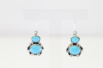 Native America Navajo Sterling Silver Turquoise Dangling Earring's By Sheena Jack.