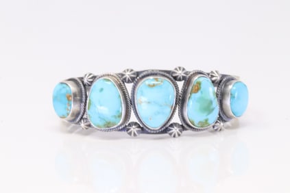 Native America Navajo Sterling Silver Sonora Gold Turquoise Bracelet Cuff By Darring Livingston.