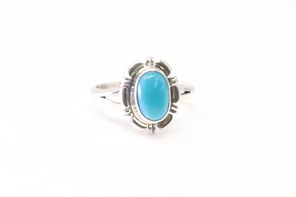 Native America Navajo Sterling Silver Turquoise Ring By N.J.