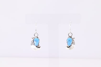 Native America Zuni Sterling Silver Turquoise Dangling Earring's By Lydia Simplicio.