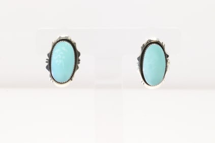 Native America Navajo Sterling Silver Turquoise Post Earring's By Phyllis A Smith.