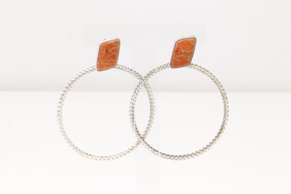 Native America Navajo Sterling Silver Spiny Oyster Hoop Earring's By Verley Betone.