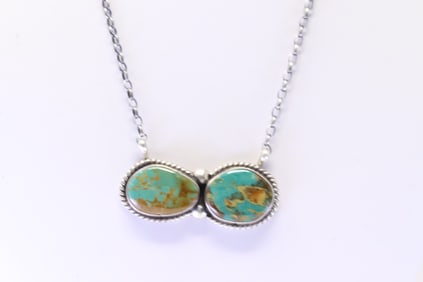 Native America Navajo Sterling Silver Kingman Turquoise Necklace By Elouise Kee.