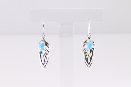Native America Navajo Sterling Silver Turquoise Feather Dangling Earring's By E.K.