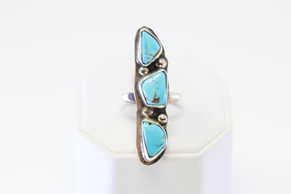 Native America Zuni Sterling Silver Turquoise Ring By Jude Delgarito.