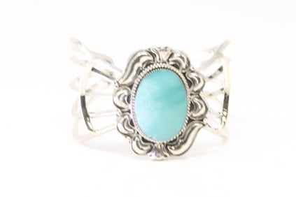 Native America Navajo Sterling Silver Turquoise Bracelet Cuff By R.B.