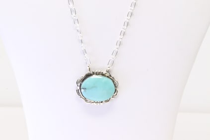 Native America Navajo Sterling Silver Turquoise Necklace By Leroy Silversmith.