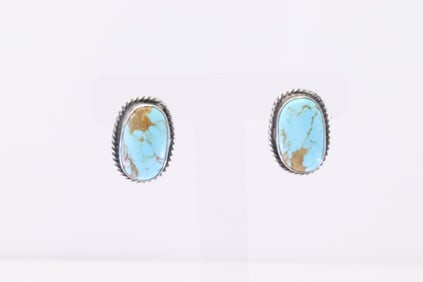 Native America Navajo Sterling Silver Kingman Turquoise Post Earring's By Sheryl Kee.