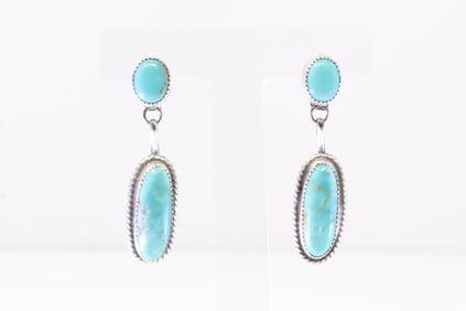 Native America Navajo Sterling Silver Kingman Turquoise Post / Dangling Earring's By Judith Dixon.