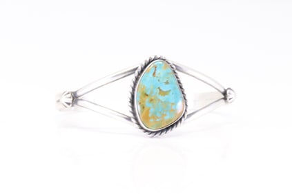 Native American Navajo Sterling Silver Kingman Turquoise Bracelet Cuff By Augustine Largo.
