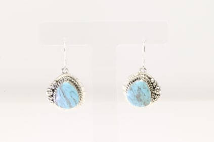Native America Navajo Sterling Silver Turquoise Dangling Earring's By Arlene Lewis.