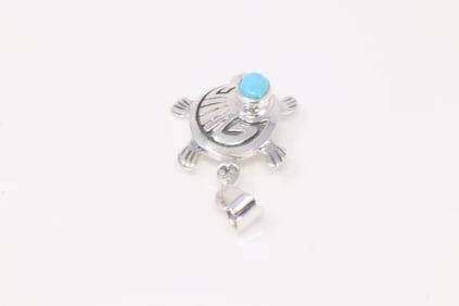 Native America Navajo Sterling Silver Turquoise Turtle Pendant E.K.