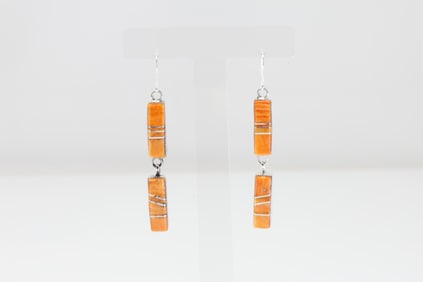 Native America Navajo Sterling Silver Spiny Osyter Dangling Earring's By Leona Delgarito.
