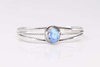 Native America Navajo Sterling Silver Golden Hill Turquoise Bracelet By N.J.