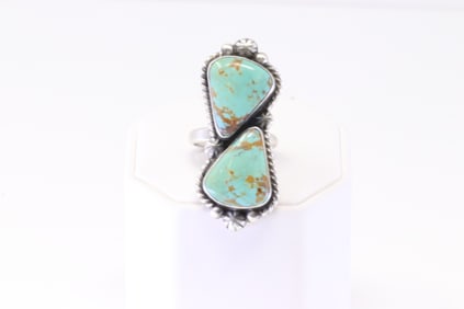 Native America Navajo Sterling Silver Kingman Turquoise Ring By A.M.