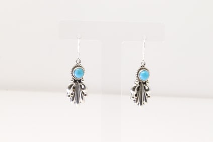 Native America Navajo Sterling Silver Turquoise Dangling Earring's By verley Betone.