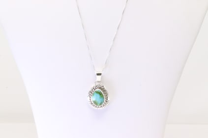 Native American Navajo Sterling Silver Sonora Gold Turquoise Pendant By N.J. with A 925 Necklace.