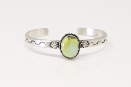 Native America Navajo Sterling Silver Palomino Bracelet Cuff By Sanuel Yellowhair.