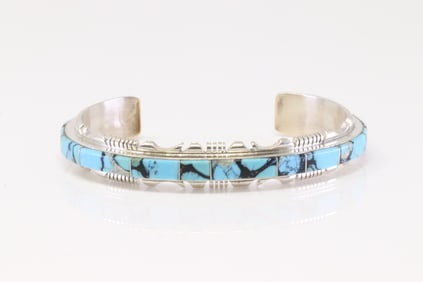 Native American Navajo Sterling Silver Turquoise Bracelet Inaly By S.F.