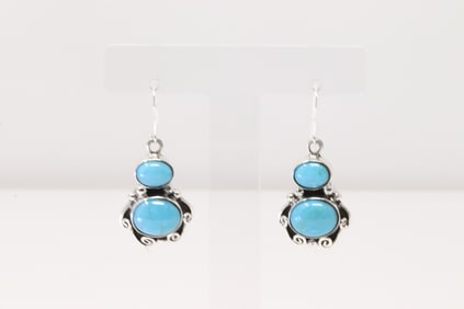 Native American Navajo Sterling Silver Turquoise Dangling Earring's By Sheena Jack.