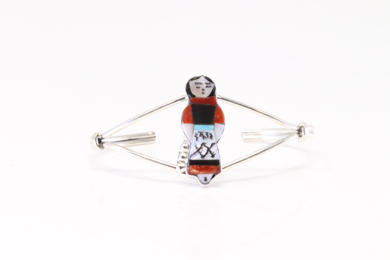 Native America Navajo Sterling Silver Multi-Color Stone Inlay Bracelet By J.W.: This is a Native America Navajo Sterling Silver Multi-Color Stone Inlay Bracelet By J.W.