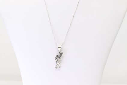 Native America Navajo Sterling Silver Kokopelli Pendant with A 925 Necklace.
