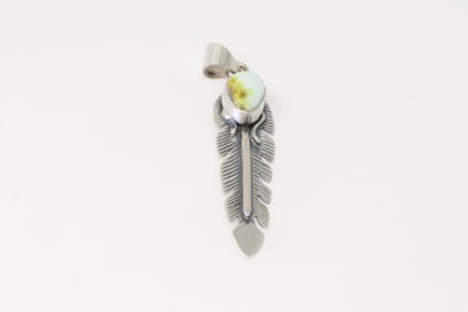 Native America Navajo Sterling Silver Palomino Feather Pendant By June Delgarito.