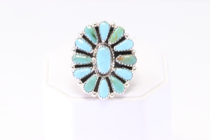 Native America Navajo Sterling Silver Kingman Turquoise Ring By Alicia Wilson.