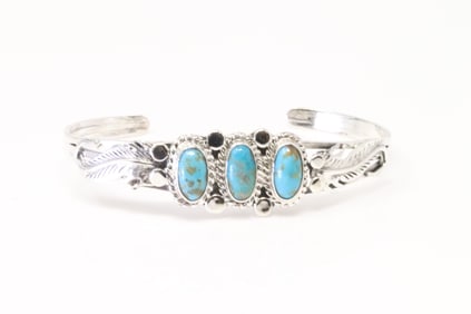 Native America Navajo Sterling Silver Turquoise Bracelet Cuff By Darell Morgan.