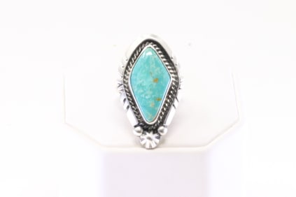 Native America Navajo Sterling Silver Turquoise Ring By Donovan Skeets.