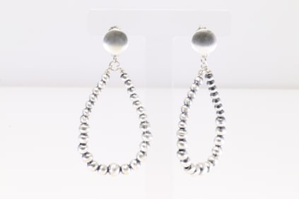 Native America Navajo Sterling Silver Pearl Beaded Post / Dangling Earring's By Dorinda Mariano.