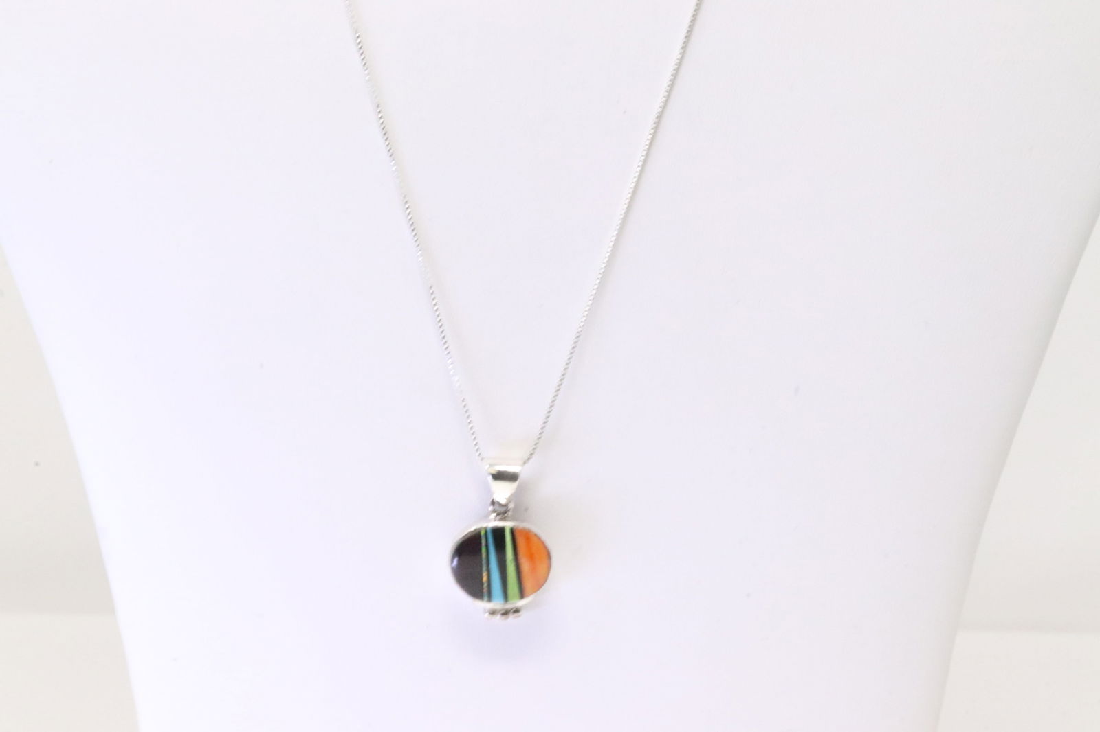 Native America Navajo Sterling Silver Multi-Color Stone Inlay Pendant By Rick Tolino. With A 925 (1 of 4)