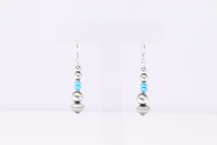Native America Navajo Sterling Silver Turquoise / Pearl Beaded Dangling Earring's.