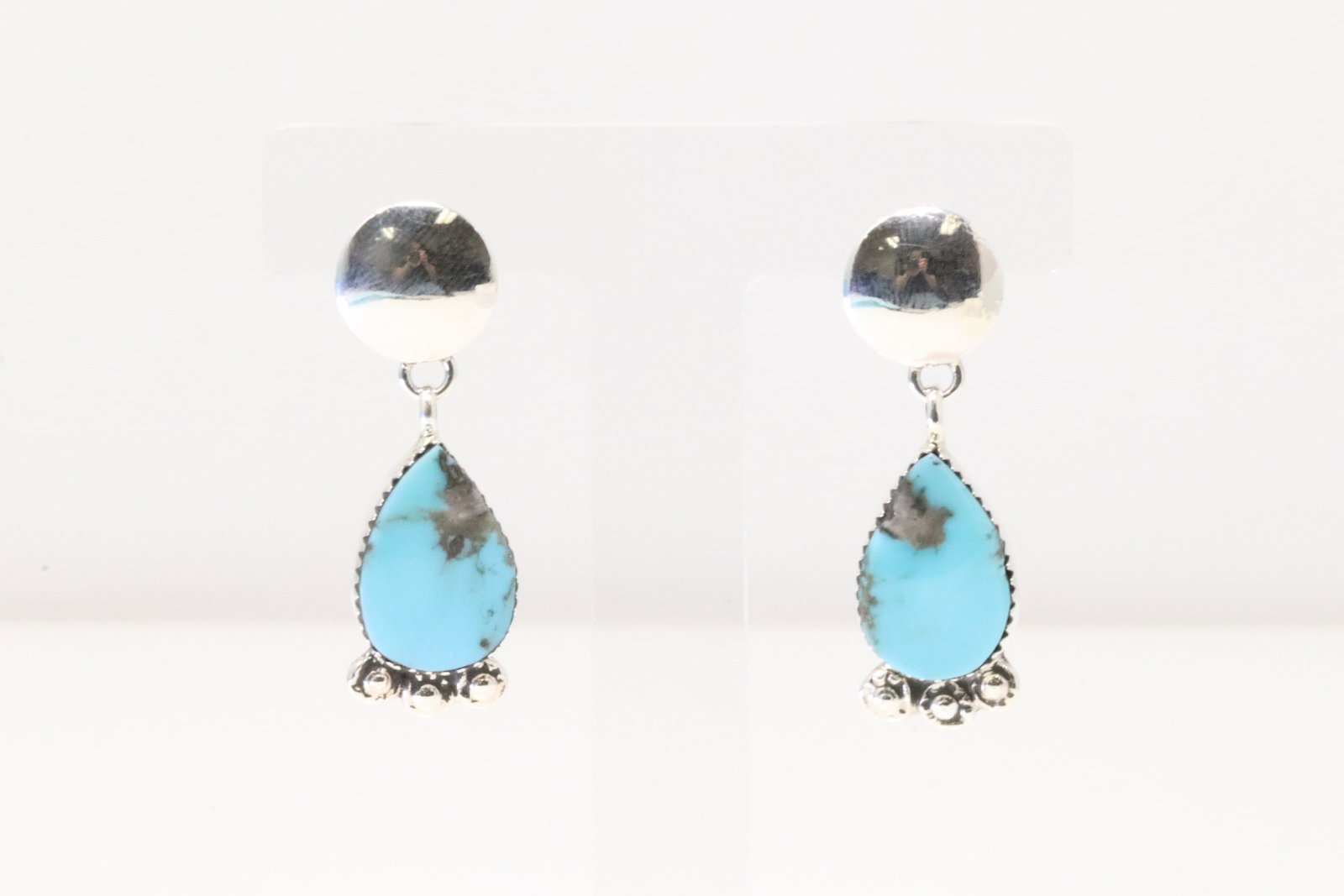 Native America Navajo Sterling Silver Turquoise Post / Dangling Earring's By Selina Warner.: This is a Native America Navajo Sterling Silver Turquoise Post / Dangling Earring's By Selina Warner.