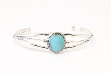 Native America Navajo Sterling Silver Turquoise Bracelet Cuff By Alice R Saunders.