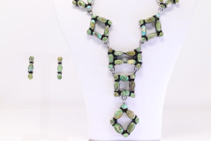 Native America Navajo Sterling Silver Sonora Gold Necklace & Earring's Set By Sheila.