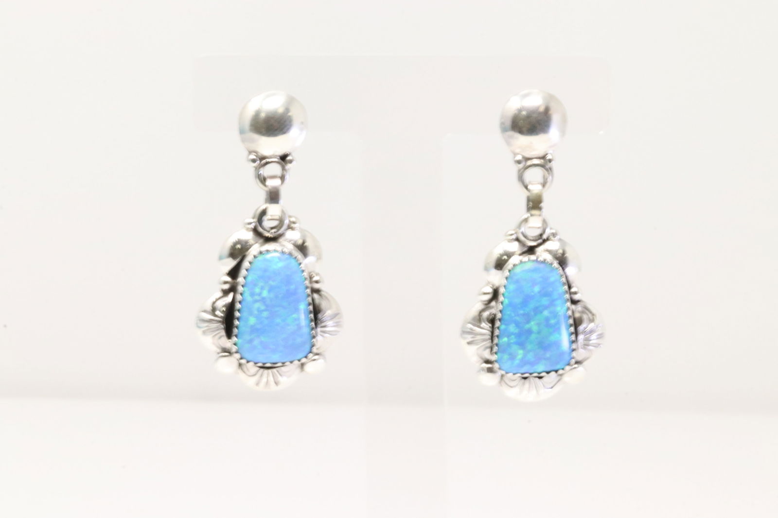 Native America Navajo Sterling Silver Synthetic Opal Post / Dangling Earring's By Clem Nalwood. (1 of 4)