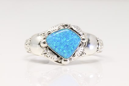 Native America Navajo Sterling Silver Synthetic Opal Bracelet Cuff By Clem Nalwood.