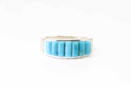 Native America Navajo Sterling Silver Turquoise Ring By Rick T.