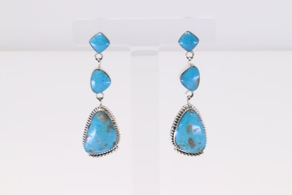 Native America Navajo Sterling Silver Turquoise Post / Dangling Earring's By Sheena Jack.