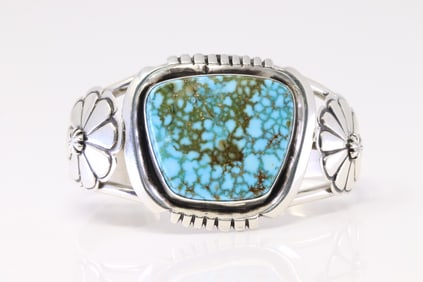 Native American Navajo Sterling Silver Kingman Turquoise Bracelet Cuff By A.B.