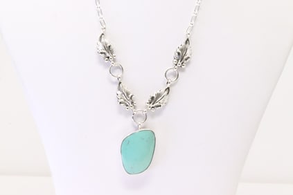 Native American Navajo Sterling Silver Turquoise Necklace By Verley Betone.