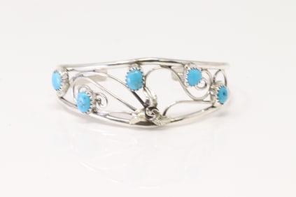 Native America Navajo Sterling Silver Turquoise Bracelet Cuff By Max Calladitto.
