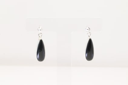 Native American Navajo Sterling Silver Black Onyx Post / Dangling Earring's By S.H.
