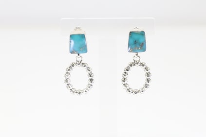 Native America Navajo Sterling Silver Turquoise Post / Dangling Earring's By Phyllis A Smith.