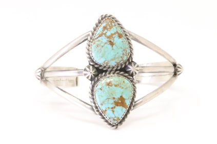 Native American Navajo Sterling Silver Kingman Turquoise Bracelet Cuff By Augustine Largo.
