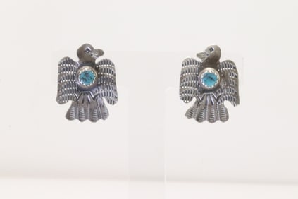 Native America Navajo Sterling Silver Turquoise Thunderbird Post Earring's By Gabriella Yazzie.