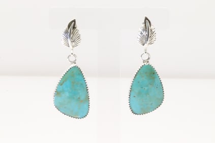 Native American Navajo Sterling Silver Turquoise Post & Dangling Earring's By Hiram Largo.